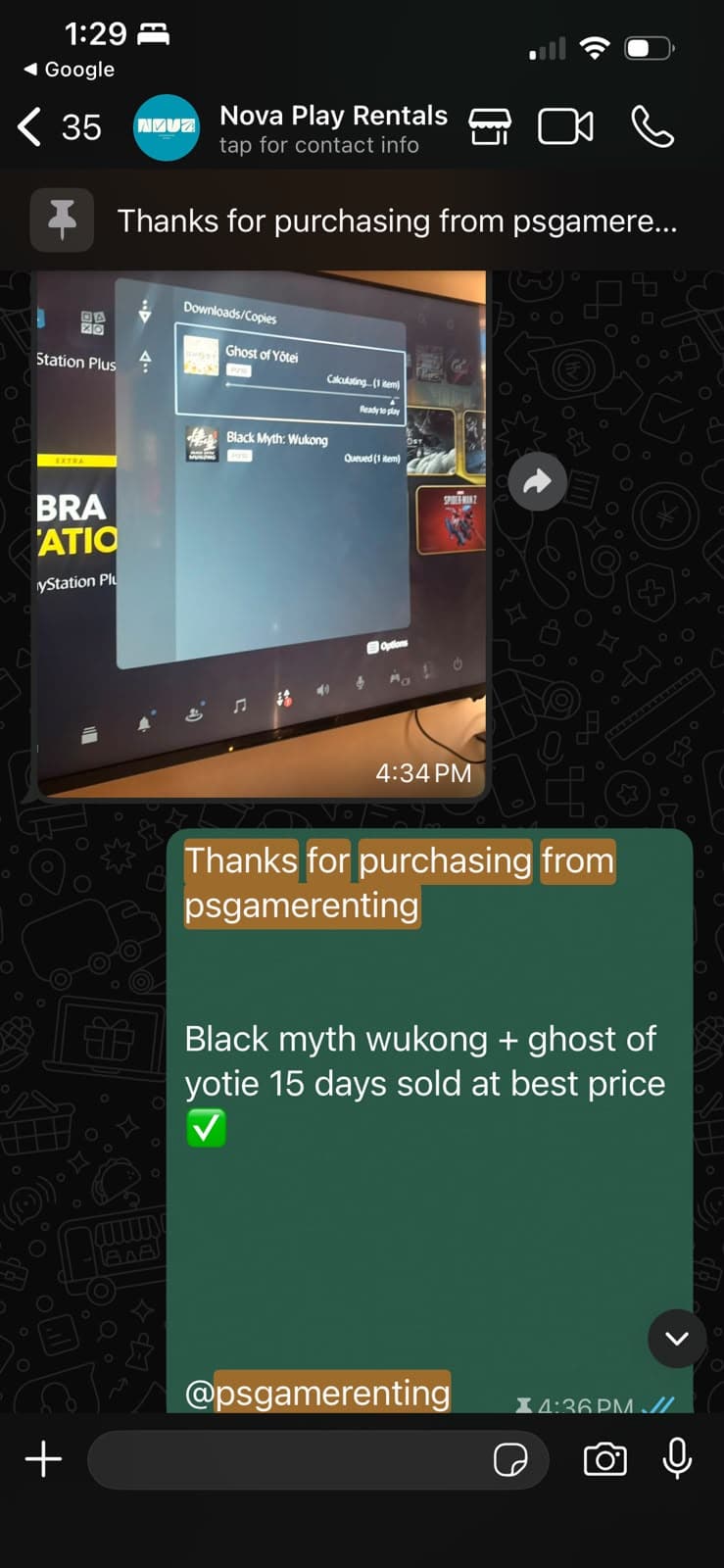 Customer WhatsApp review screenshot