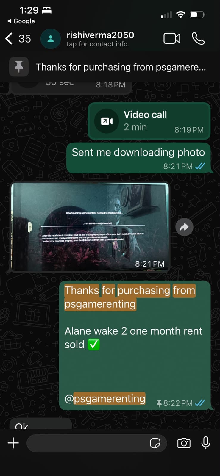 Customer WhatsApp review screenshot