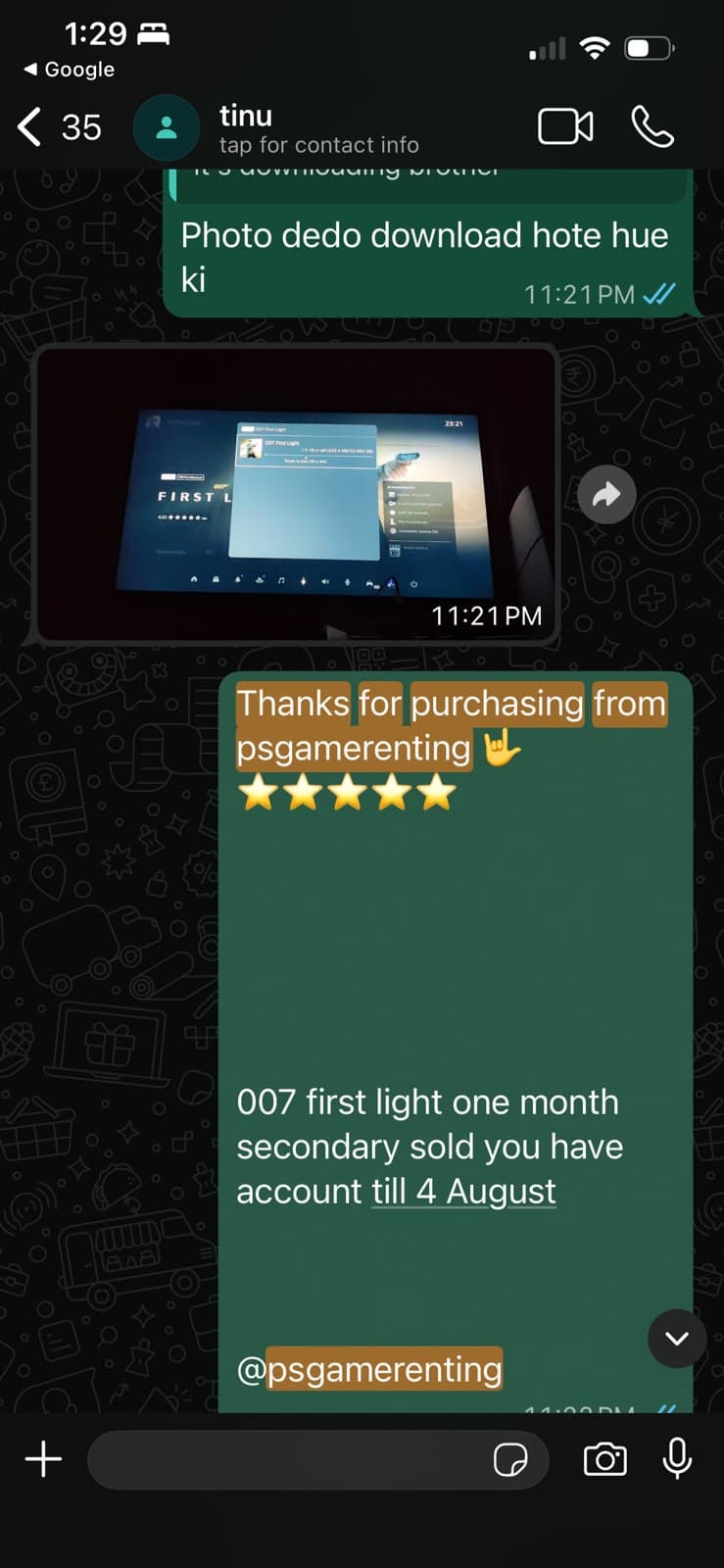 Customer WhatsApp review screenshot