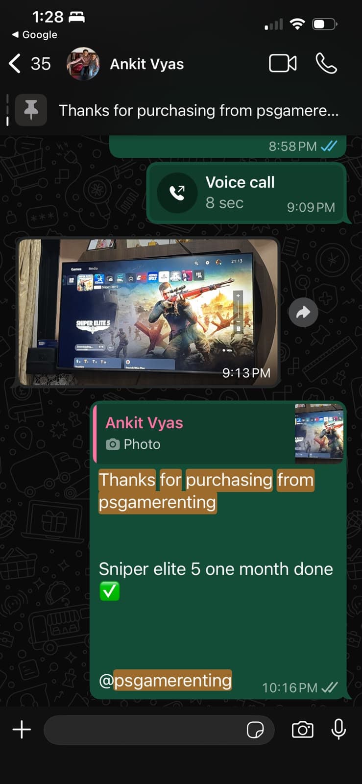 Customer WhatsApp review screenshot