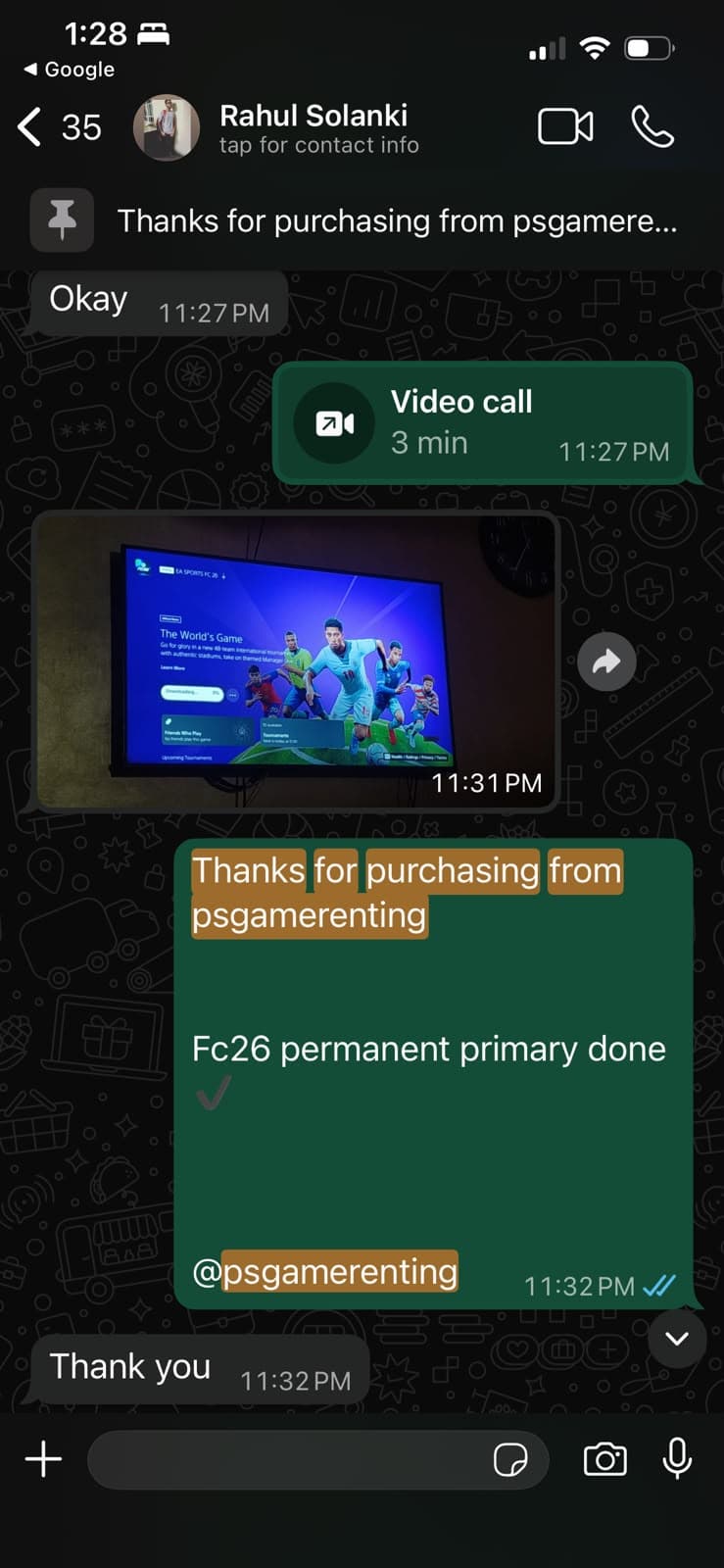 Customer WhatsApp review screenshot